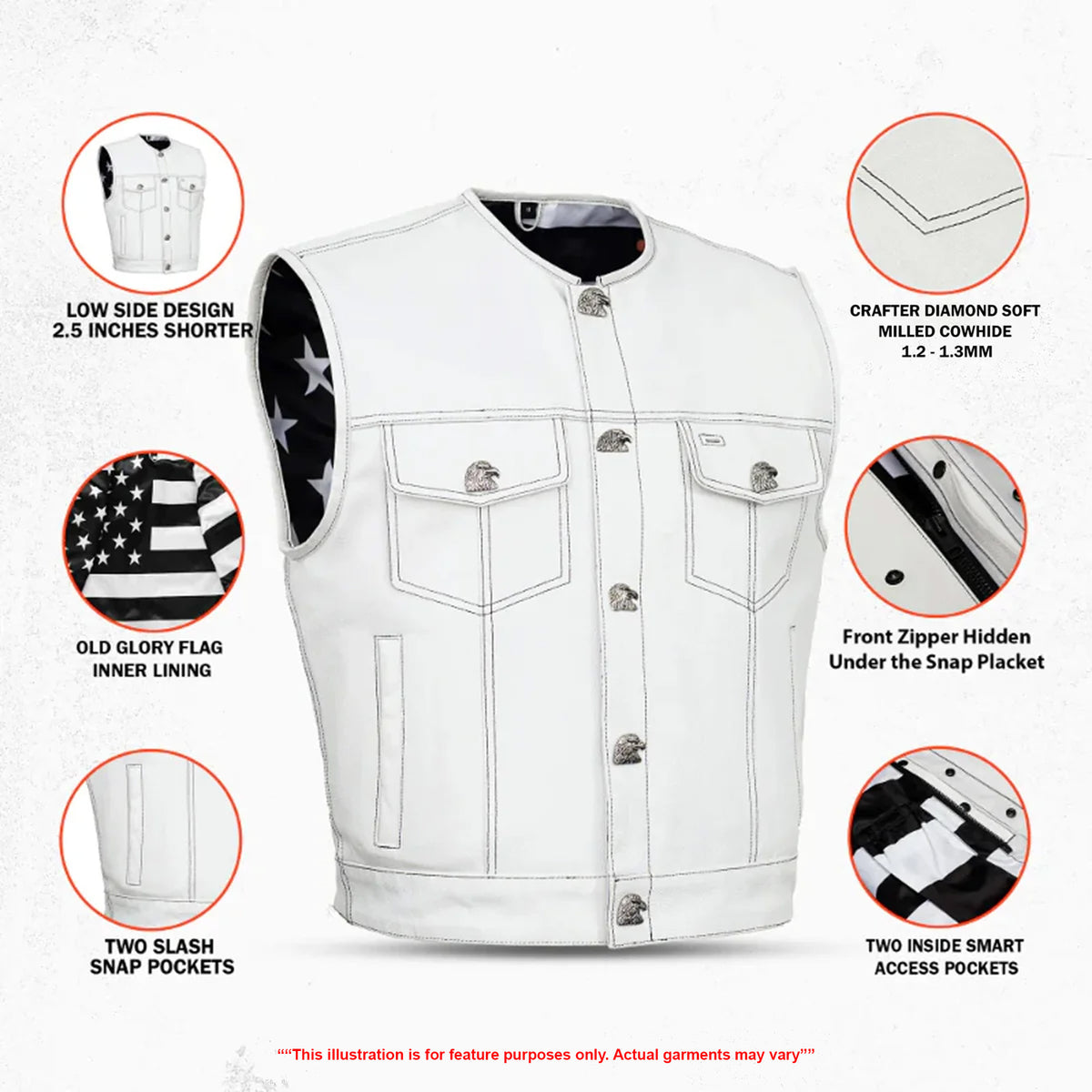 Eagle Shell™ Lowcut Men’s Motorcycle Leather Vest