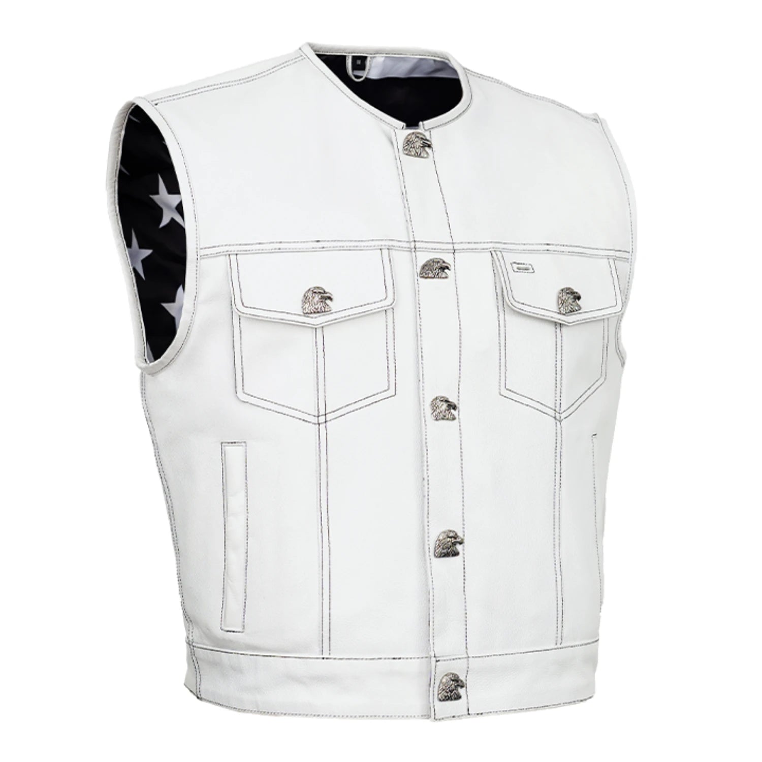 MARK&LONA Lexington Down Vest ホワイト Eagle Shell Men's Leather Vest with Flag Lining