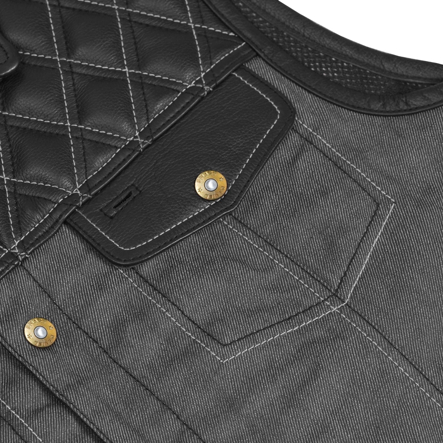 Gray Gunner Men’s Leather & Motorcycle Denim Vest