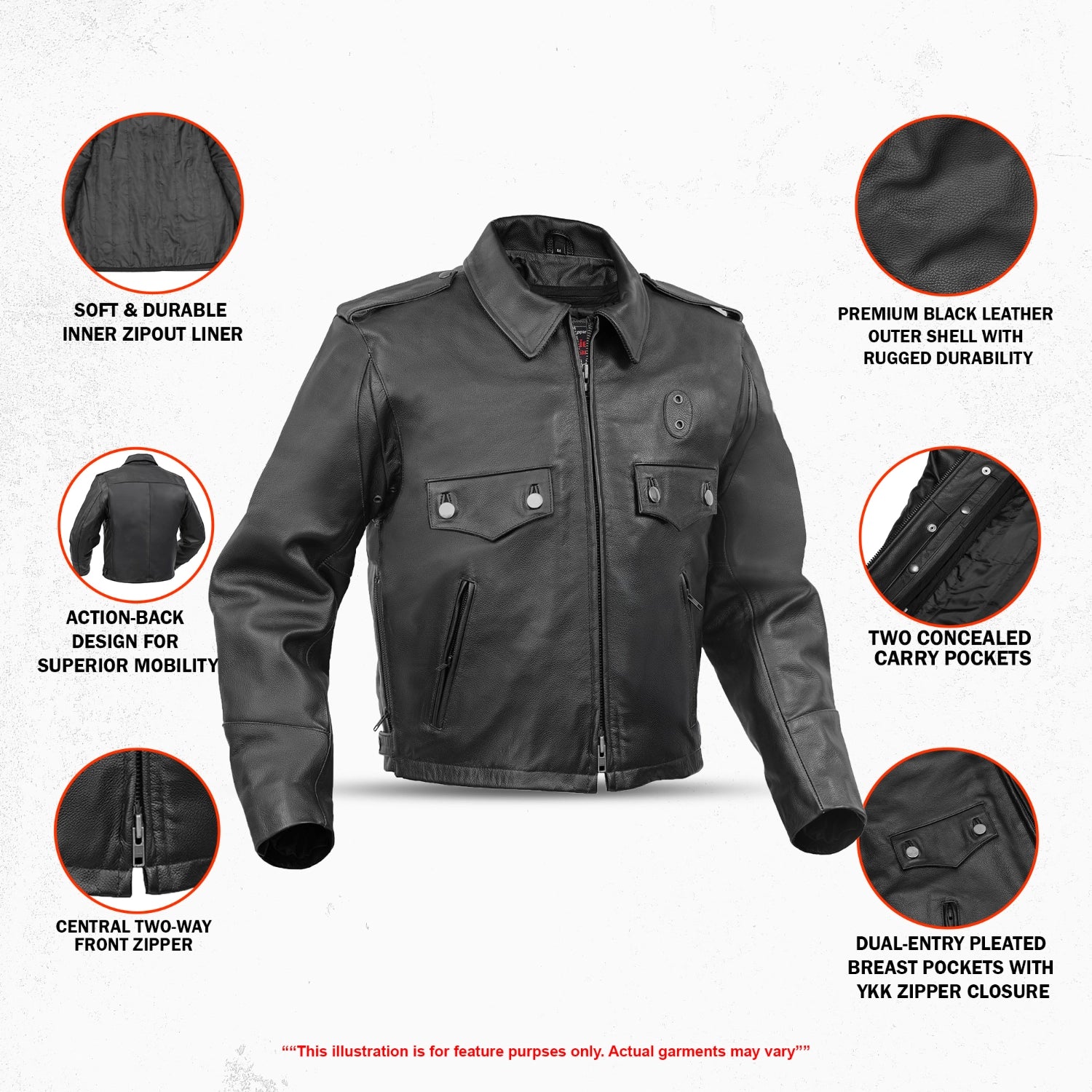 Line Hard Men’s Leather Motorcycle Jacket
