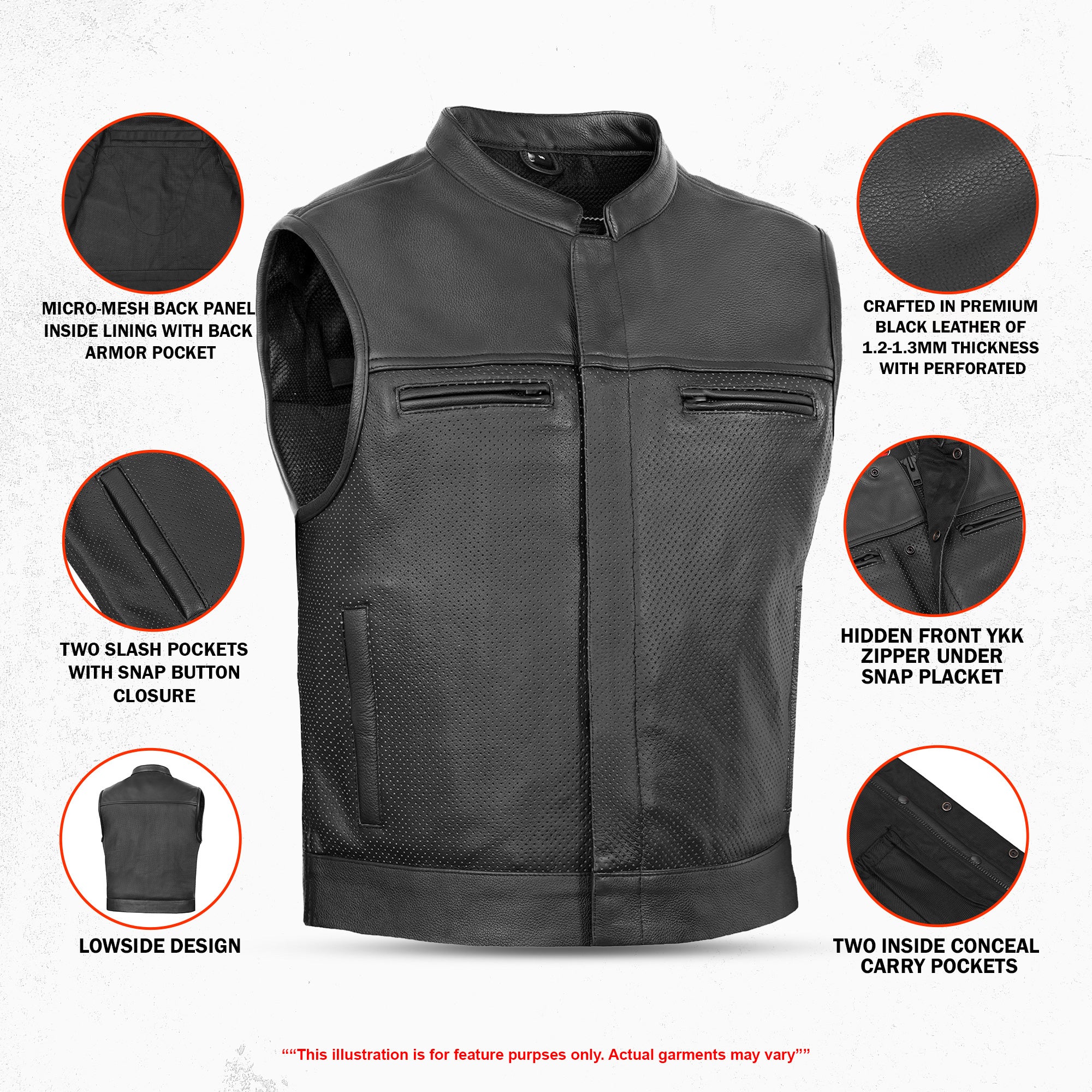 Mile Maker™ Men’s Lowcut Perforated Leather Motorcycle Vest