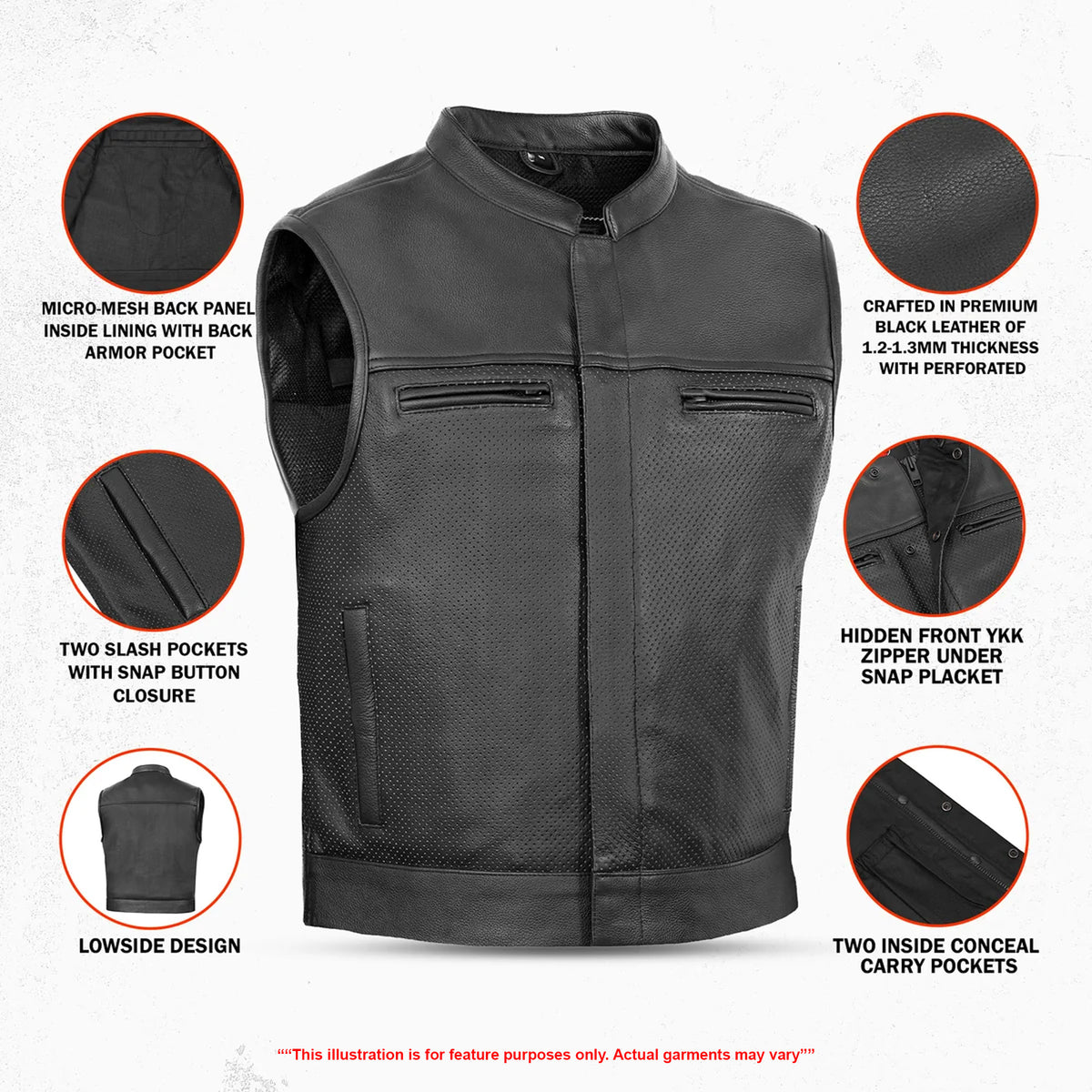 Mile Maker™ Men’s Lowcut Perforated Leather Motorcycle Vest