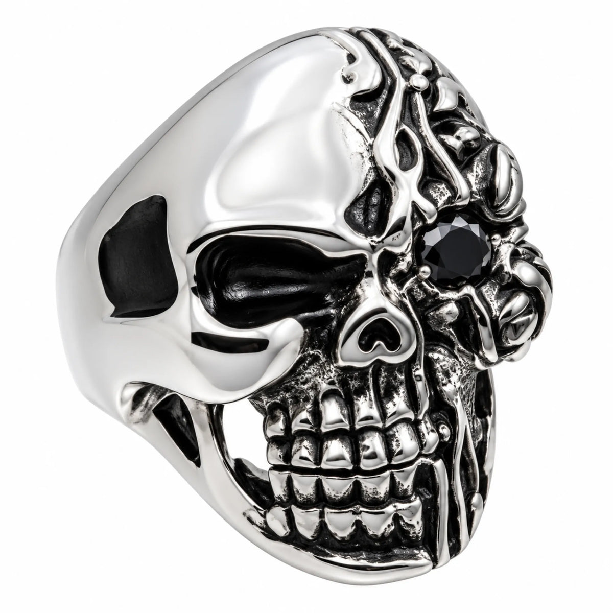 Stainless Steel Half Face Biker Ring