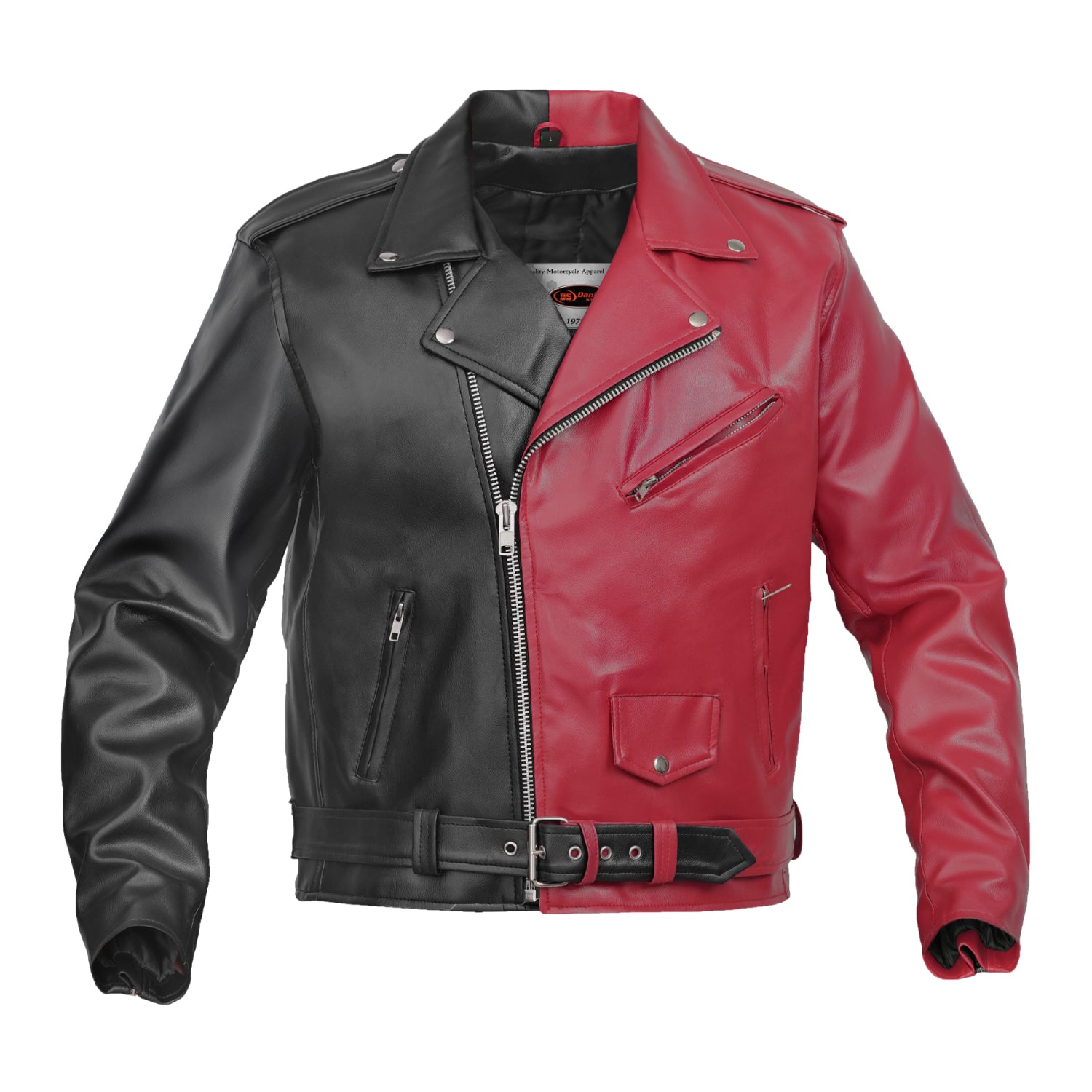 Ruinborn Men's Faux Leather Motorcycle Jacket - Black & Red