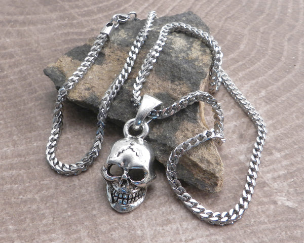 Skull XL Pendant on Franco 3mm box Stainless Steel Necklace