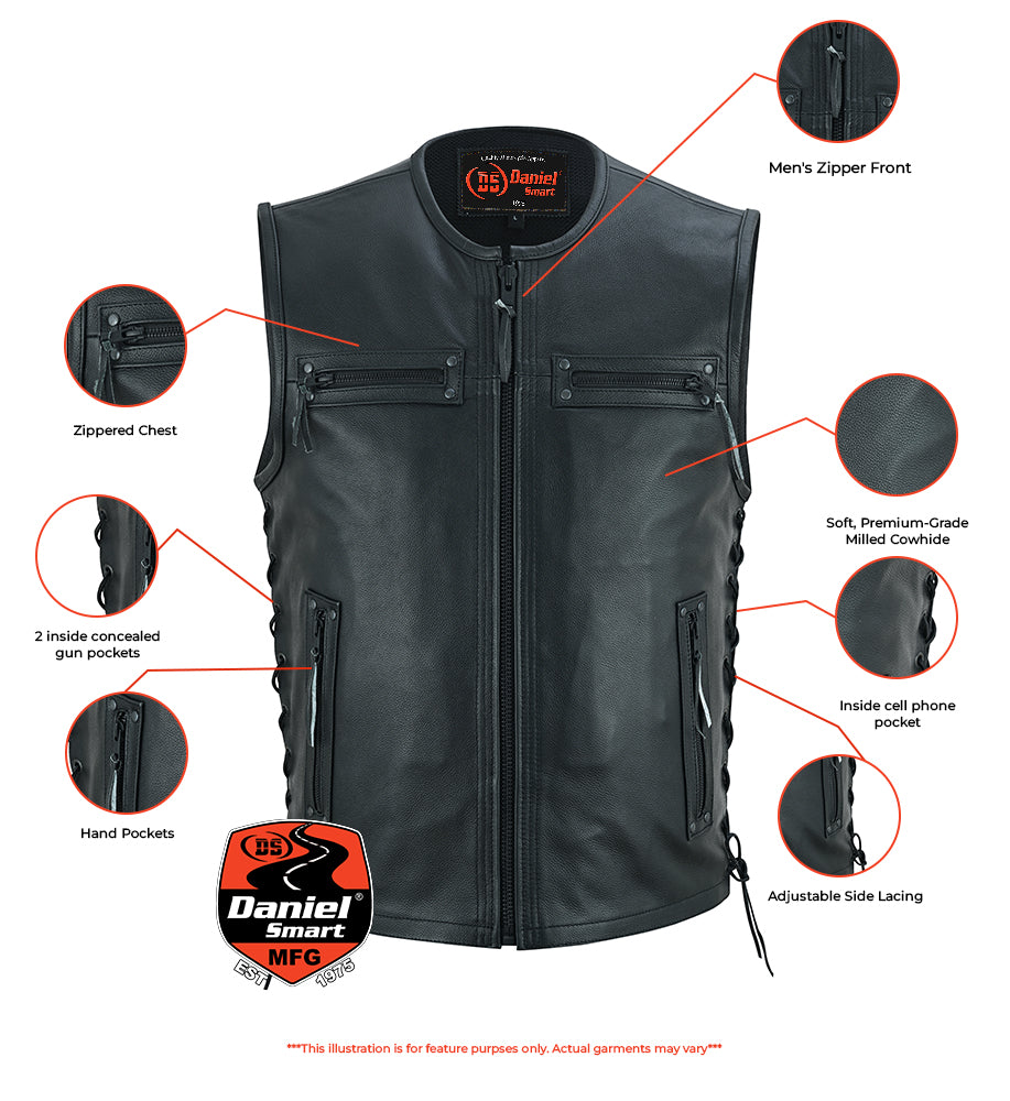 Bandit - Men's Motorcycle Leather Vest-Mens Leather Vests-Daniel Smart Mfg - Retail