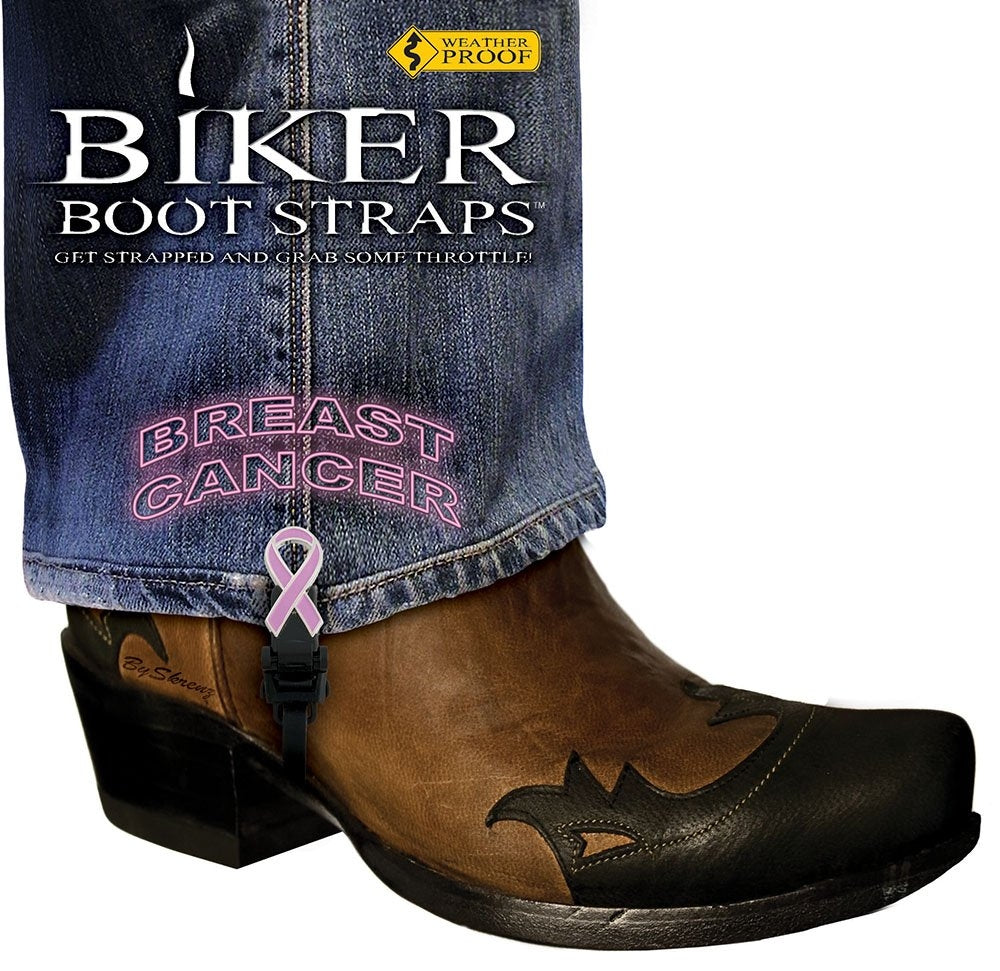 BBS-BC4 Weather Proof- Boot Straps- Breast Cancer- 4 inch-Biker Boot Straps-Daniel Smart Mfg - Retail