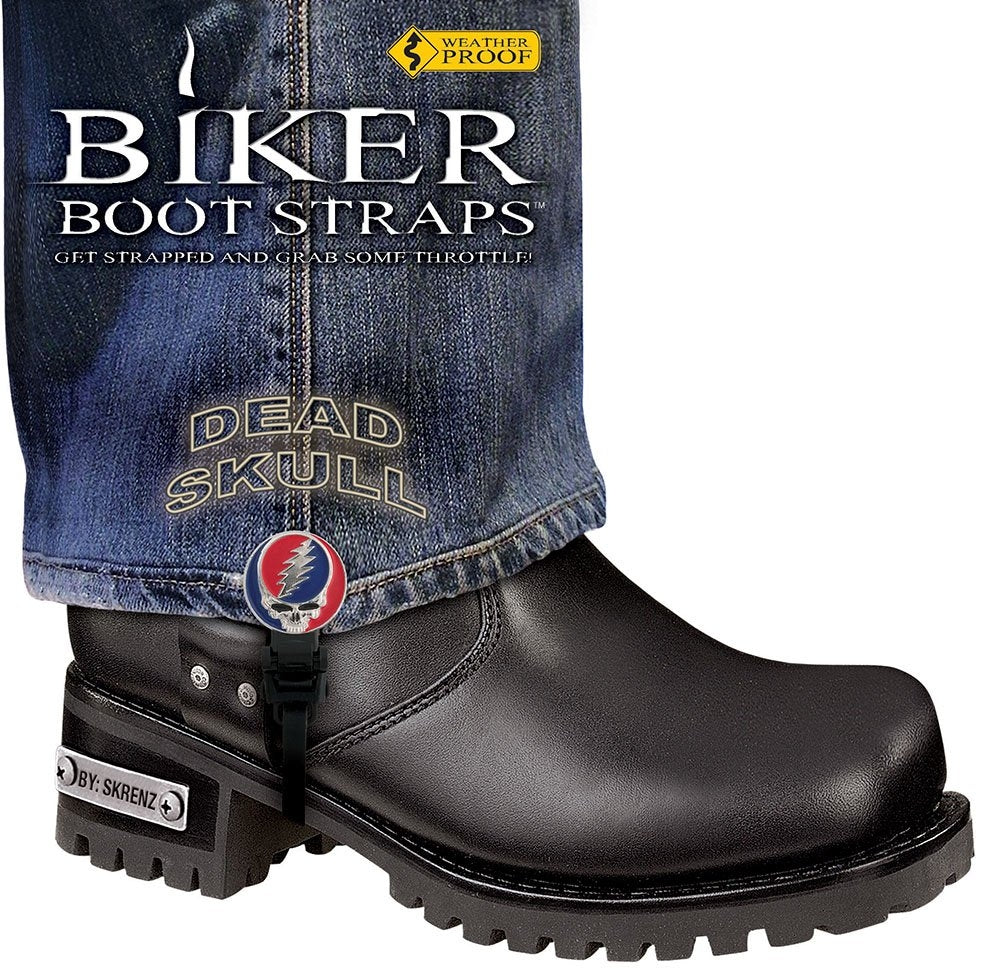 BBS/DS6 Weather Proof- Boot Straps- Dead Skull- 6 Inch-Biker Boot Straps-Daniel Smart Mfg - Retail