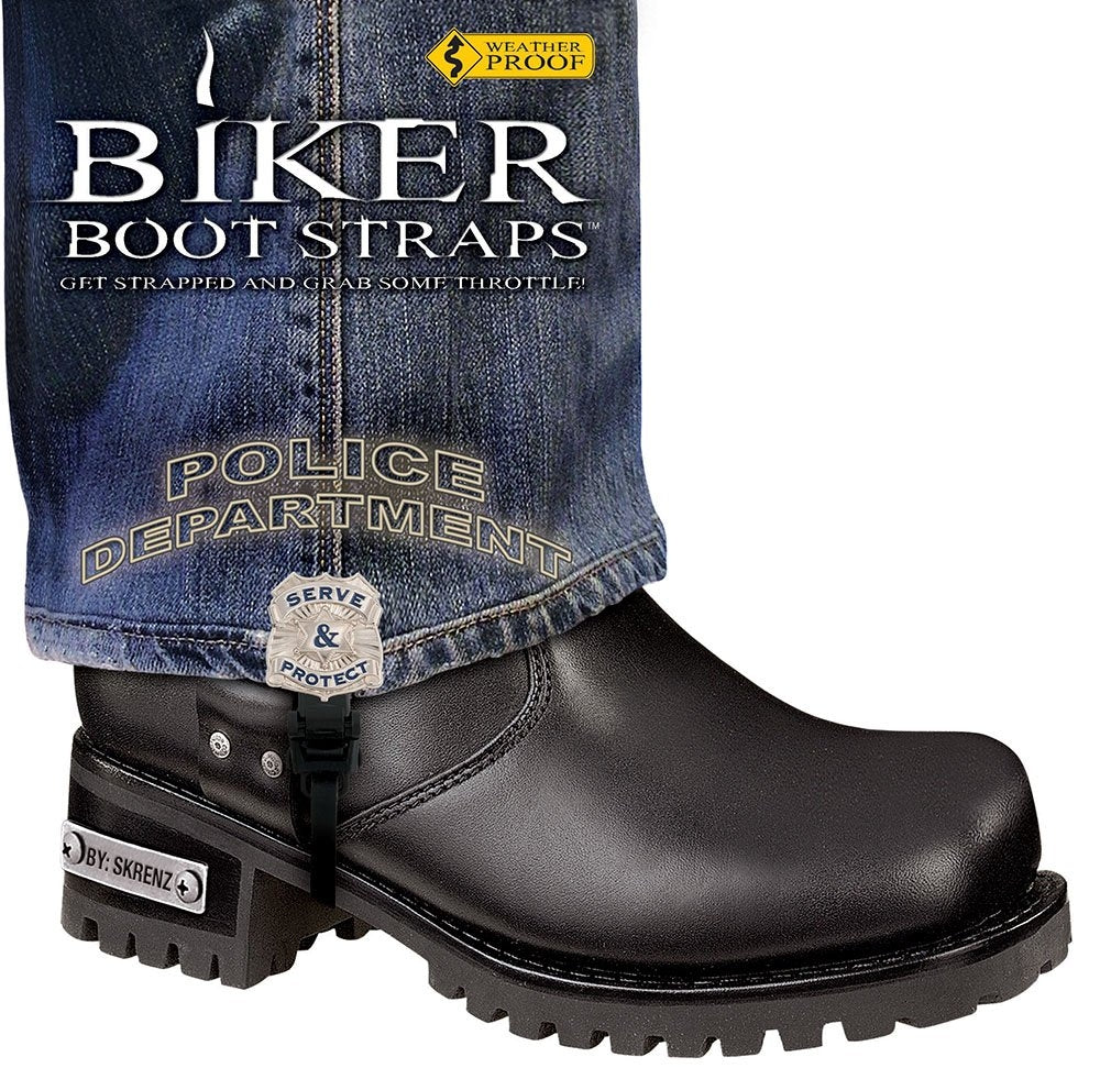 BBS/PD6 Weather Proof- Boot Straps- Police Department- 6 Inch-Biker Boot Straps-Daniel Smart Mfg - Retail