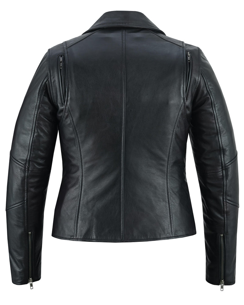Black Pearl Women's Fashion Leather Jacket with Front Lace Accent-Women's Motorcycle Jackets-Daniel Smart Mfg - Retail