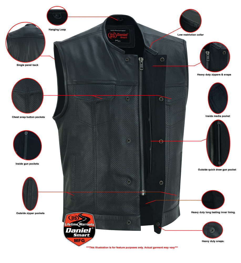 Blackbird - Men's Motorcycle Leather Vest-Mens Leather Vests-Daniel Smart Mfg - Retail