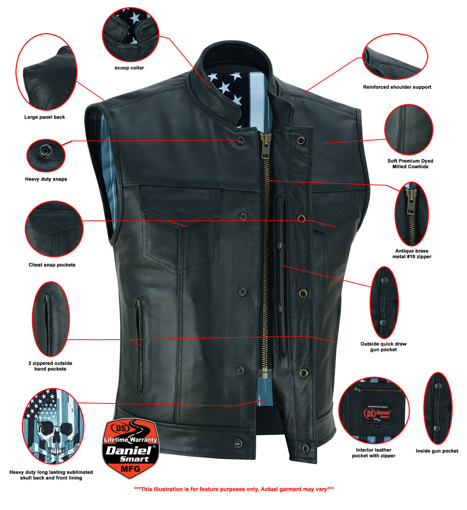 Blaze - Men's Motorcycle Leather Vest-Mens Leather Vests-Daniel Smart Mfg - Retail