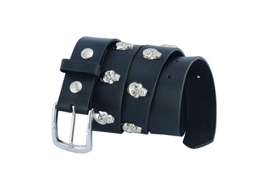 BLT2017 Skull Heads Black Genuine Leather Belt-Belts-Daniel Smart Mfg - Retail