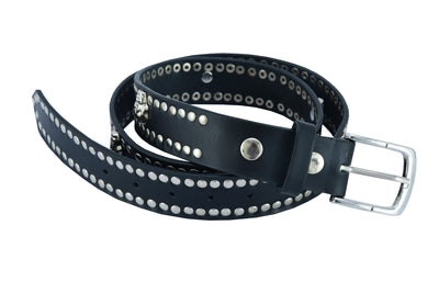 BLT2018 Black Leather Belt with Silver Studs and Skulls-Belts-Daniel Smart Mfg - Retail