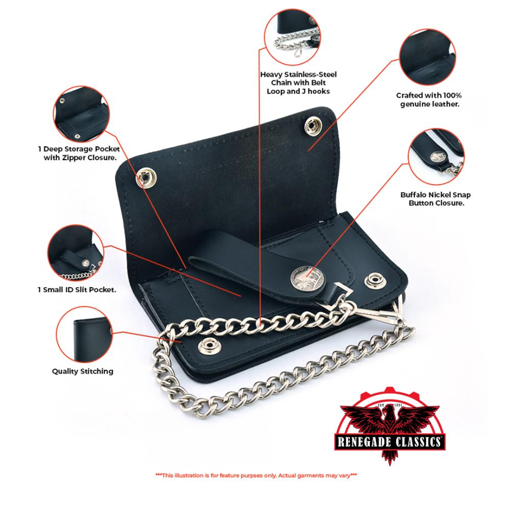 BWC232 Buffalo Nickel Snap Black Leather Long Bi-Fold Biker Wallet-wallets-Daniel Smart Mfg - Retail