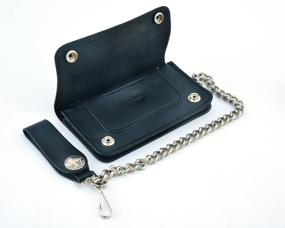 BWC232 Buffalo Nickel Snap Black Leather Long Bi-Fold Biker Wallet-wallets-Daniel Smart Mfg - Retail