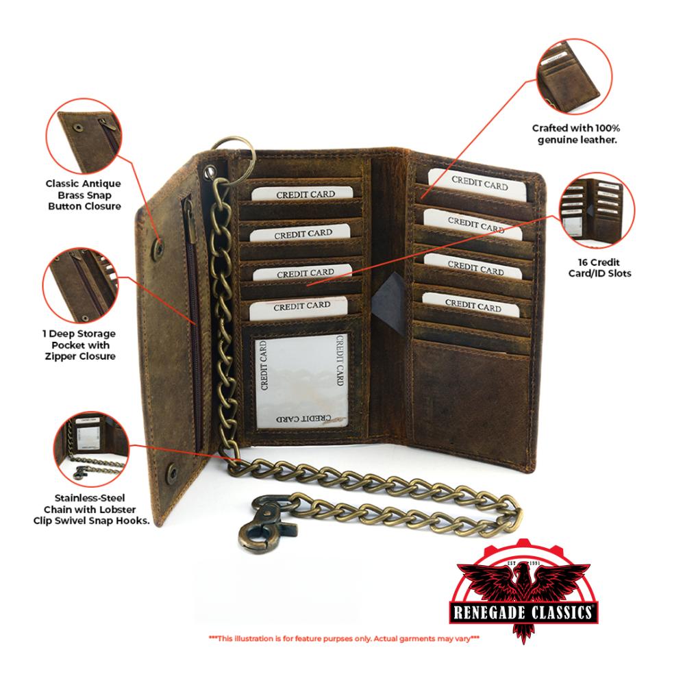 BWC233 Distressed Brown Leather Long Bi-Fold Biker Wallet-wallets-Daniel Smart Mfg - Retail