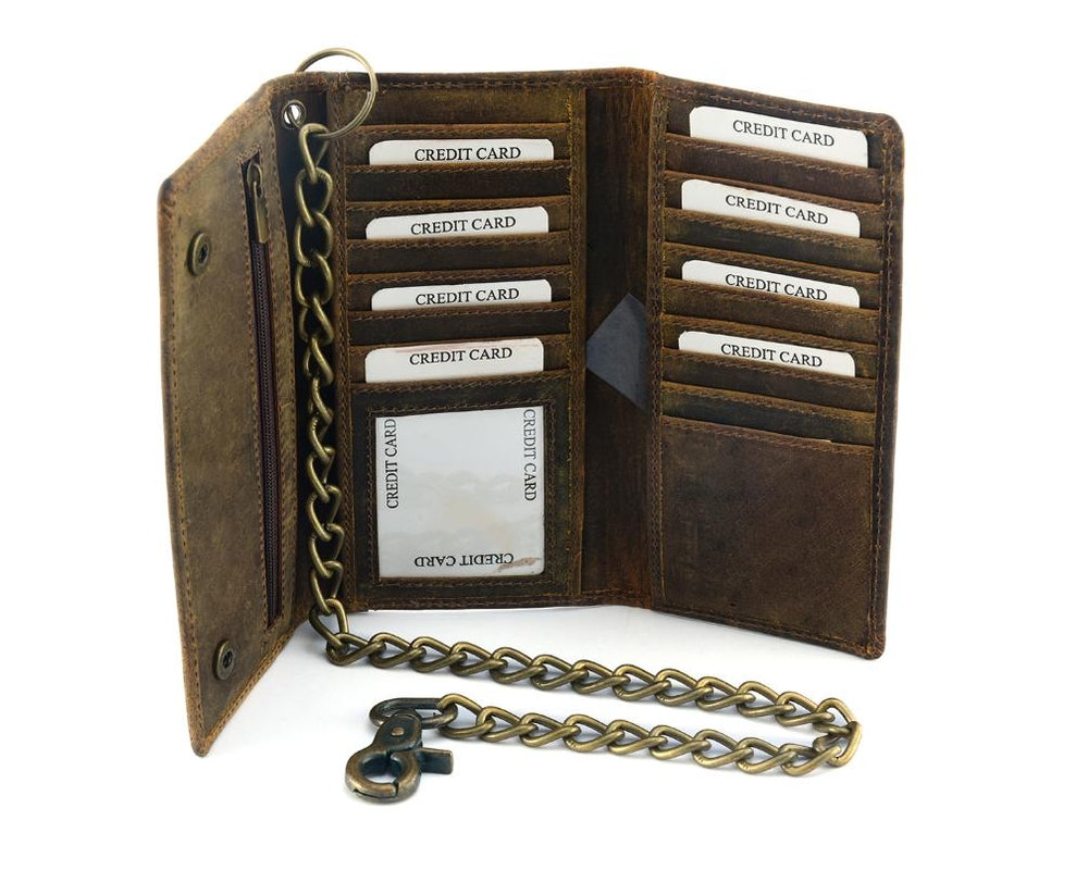 BWC233 Distressed Brown Leather Long Bi-Fold Biker Wallet-wallets-Daniel Smart Mfg - Retail