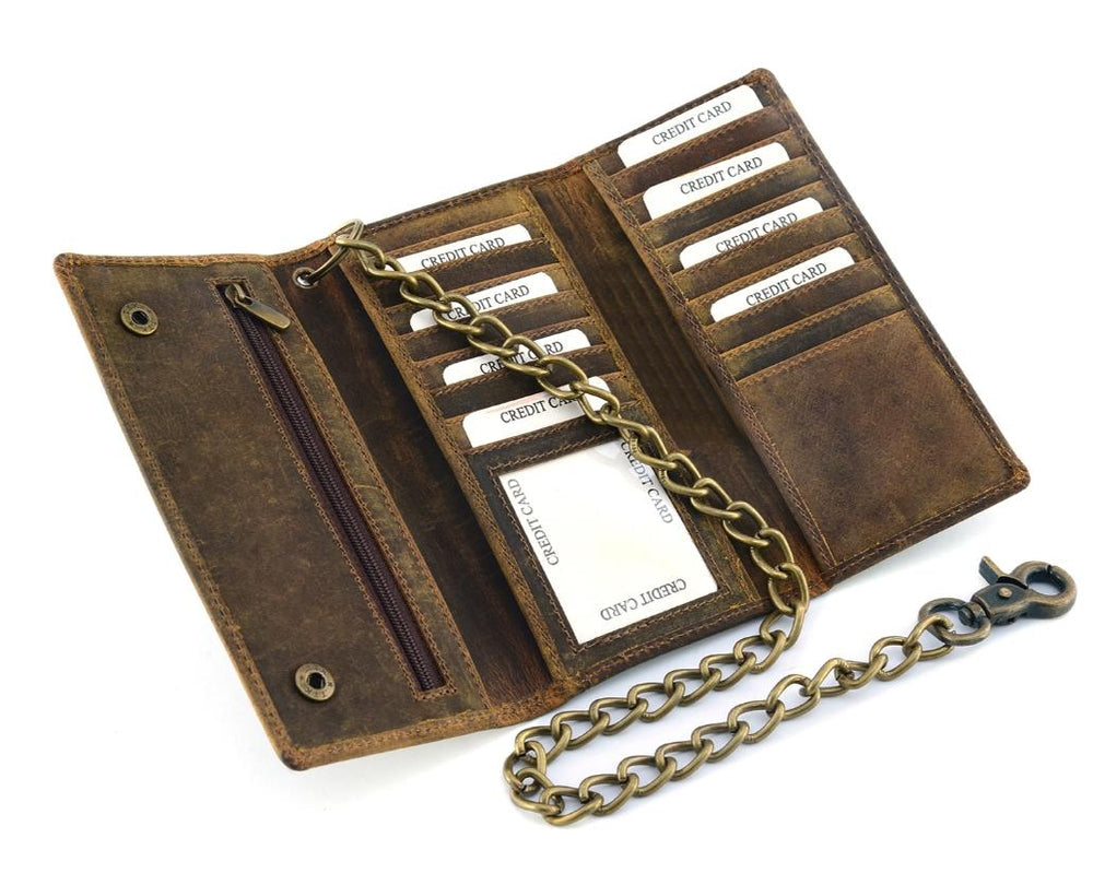 BWC233 Distressed Brown Leather Long Bi-Fold Biker Wallet-wallets-Daniel Smart Mfg - Retail