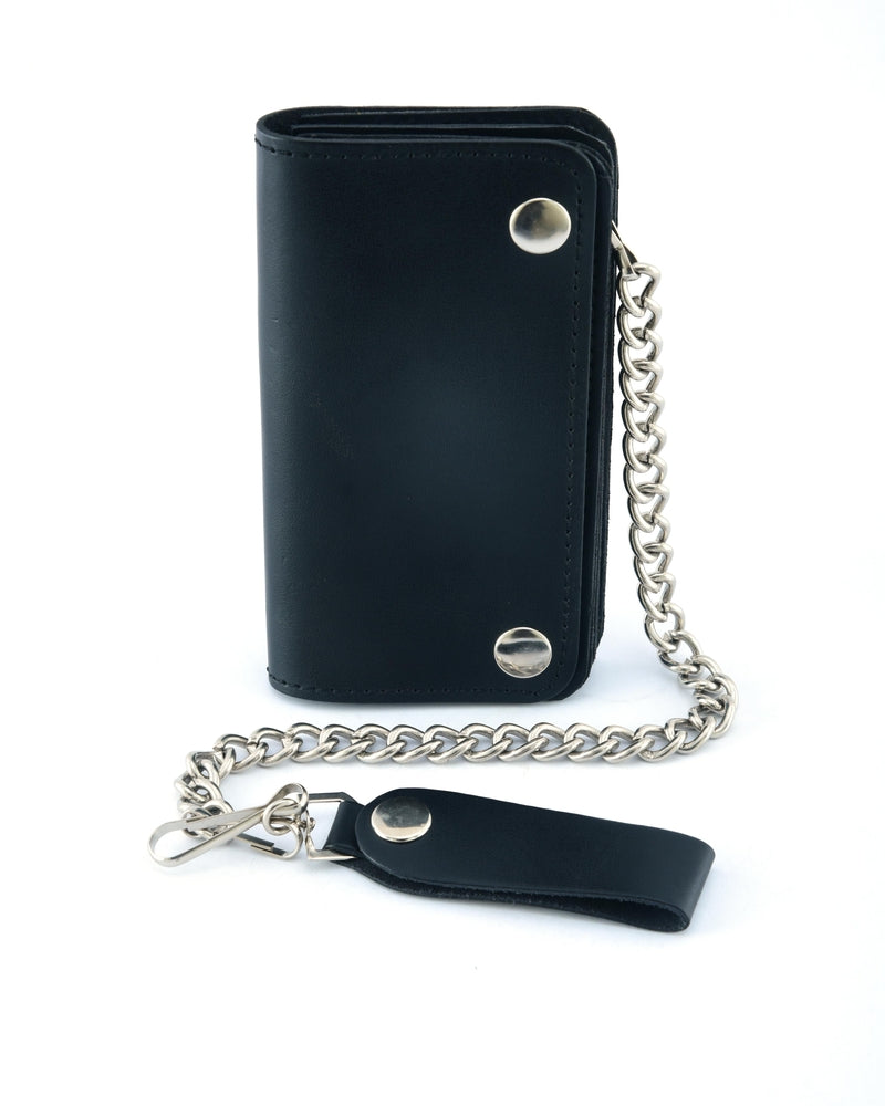 BWC237 Black Leather Long Bi-Fold Biker Chain Wallet-wallets-Daniel Smart Mfg - Retail
