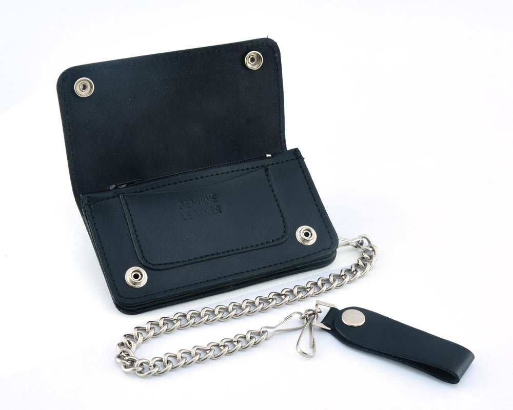 BWC237 Black Leather Long Bi-Fold Biker Chain Wallet-wallets-Daniel Smart Mfg - Retail