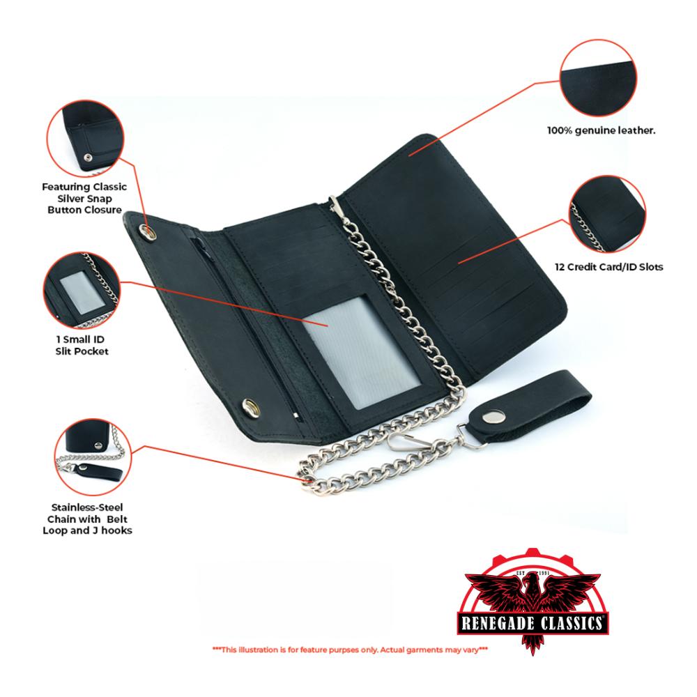 BWC238 Matte Black Biker Leather Wallet with Chain-wallets-Daniel Smart Mfg - Retail