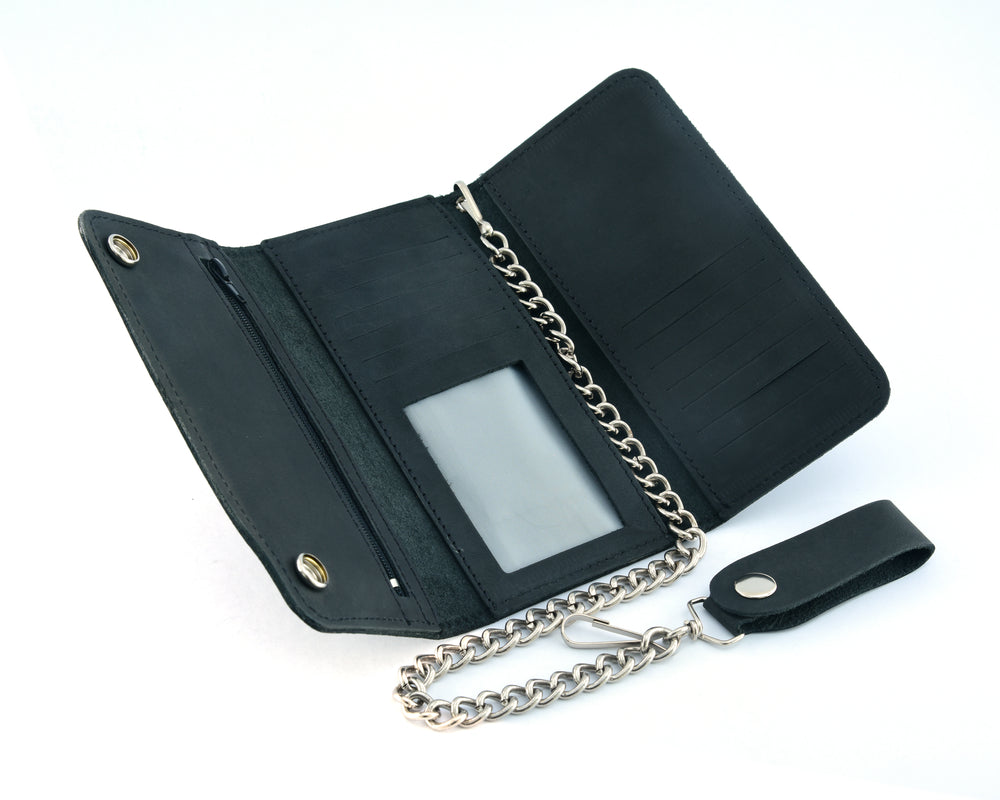 BWC238 Matte Black Biker Leather Wallet with Chain-wallets-Daniel Smart Mfg - Retail