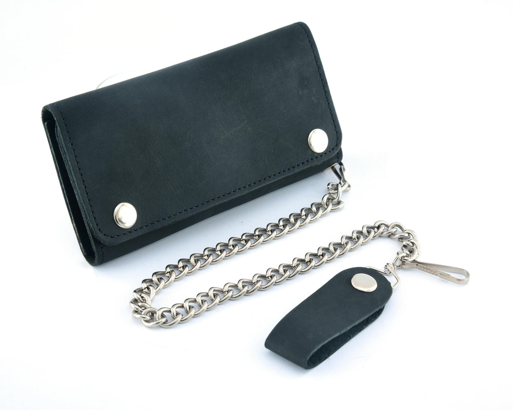 BWC238 Matte Black Biker Leather Wallet with Chain-wallets-Daniel Smart Mfg - Retail