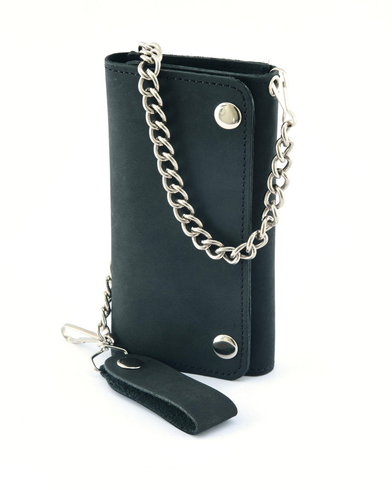 BWC238 Matte Black Biker Leather Wallet with Chain-wallets-Daniel Smart Mfg - Retail
