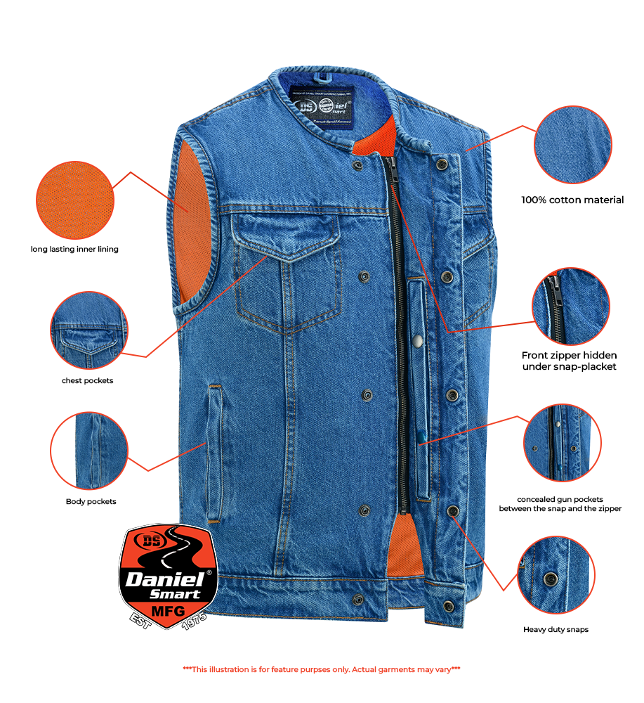 Cage - Motorcycle Denim Vest-Mens Denim Vests-Daniel Smart Mfg - Retail
