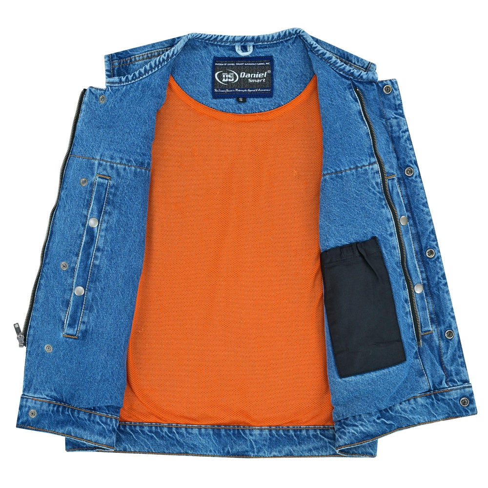 Cage - Motorcycle Denim Vest-Mens Denim Vests-Daniel Smart Mfg - Retail
