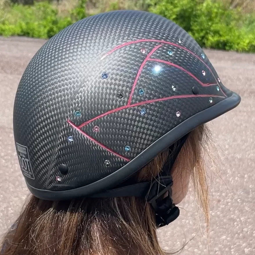 American BADASS Confetti Diamonds Carbon Fiber Smallest DOT Certified Motorcycle Helmet