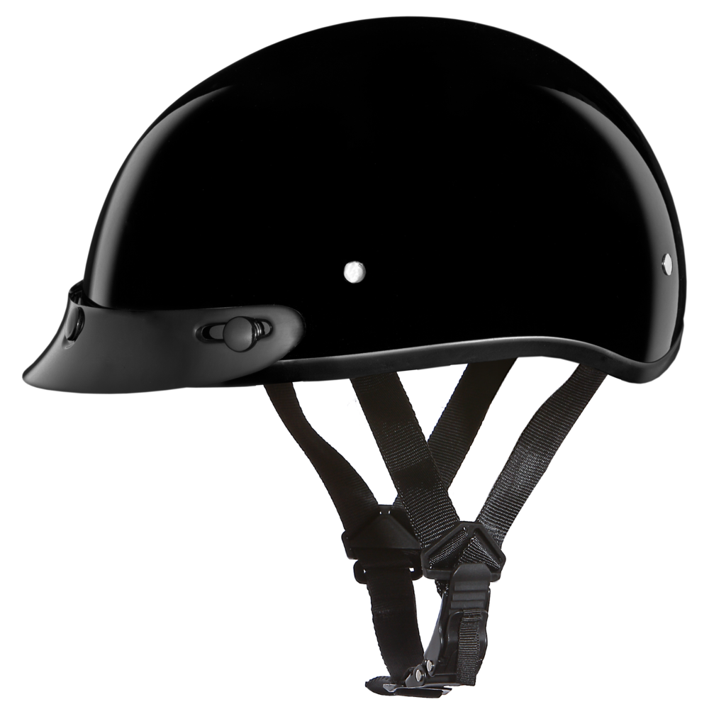 D1-A D.O.T. DAYTONA SKULL CAP- HI-GLOSS BLACK-1/2 Shell Helmets-Daniel Smart Mfg - Retail
