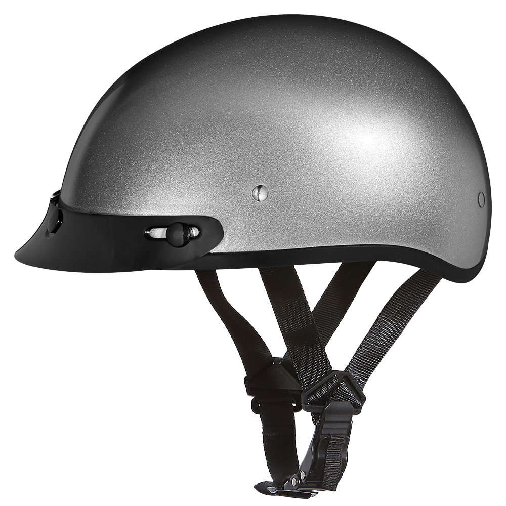 Daytona Skull Cap Half Helmet with Peak Visor, Metallic Silver / XL