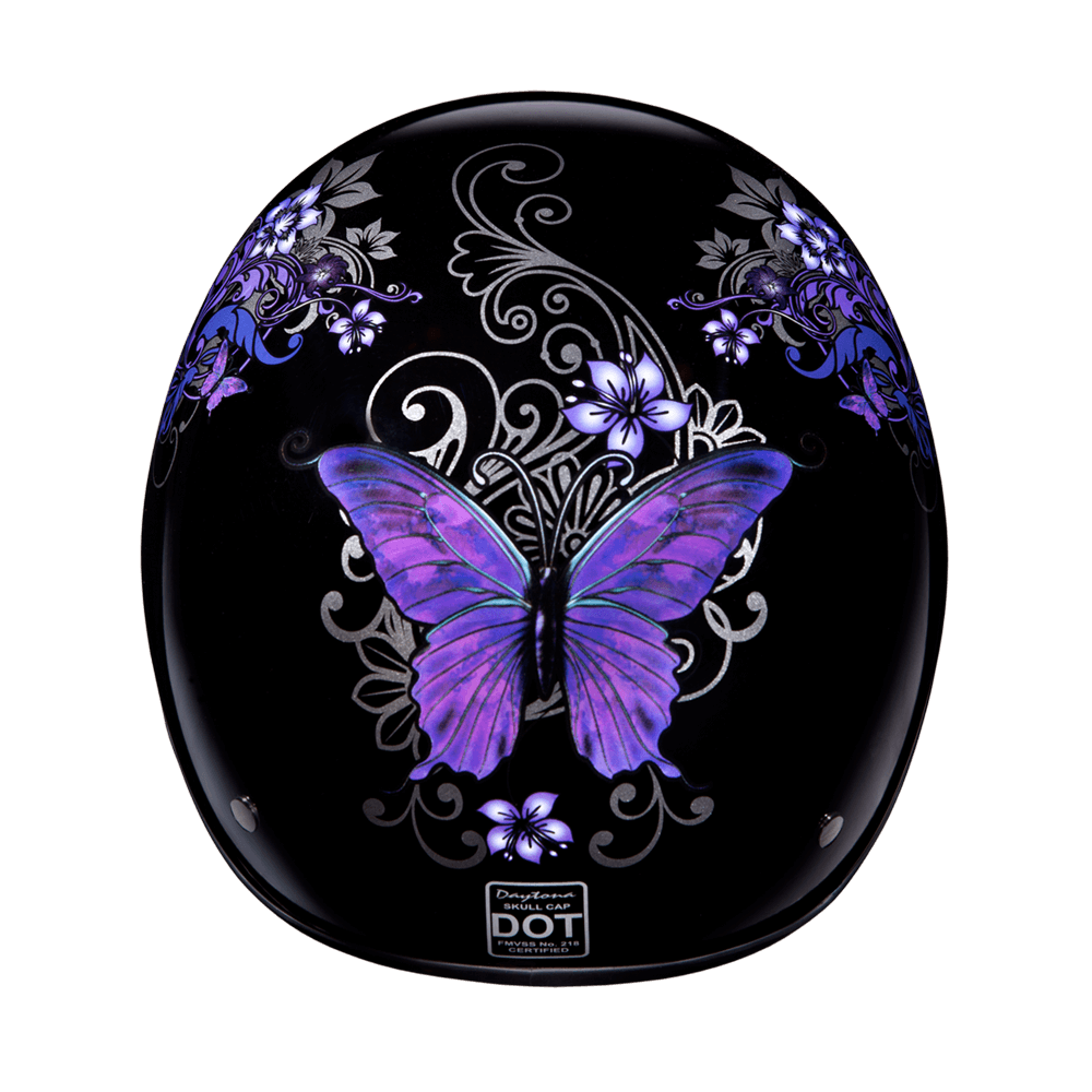 D6-B D.O.T. DAYTONA SKULL CAP - W/ BUTTERFLY-1/2 Shell Helmets-Daniel Smart Mfg - Retail