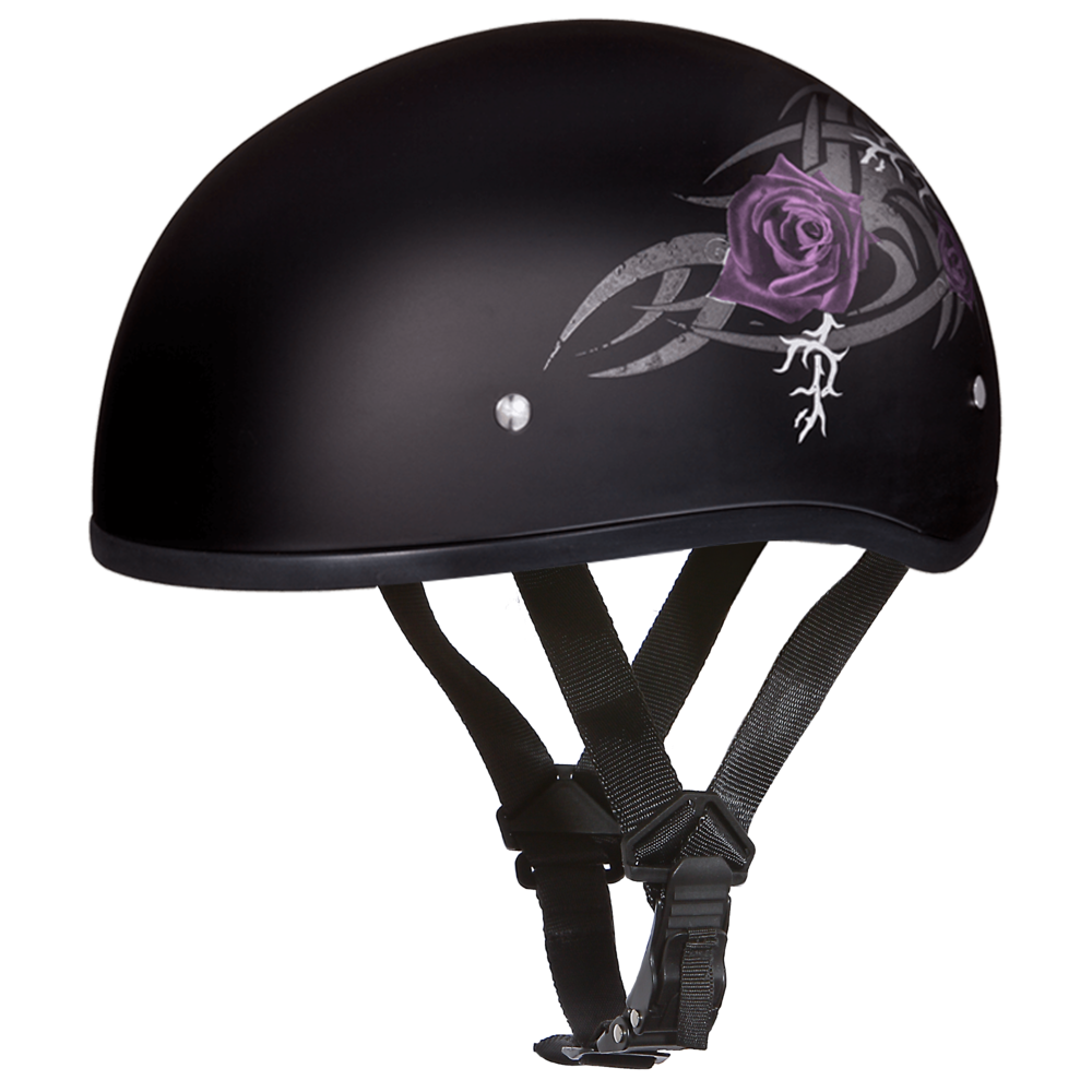 D6-PR D.O.T. DAYTONA SKULL CAP - W/ PURPLE ROSE-1/2 Shell Helmets-Daniel Smart Mfg - Retail