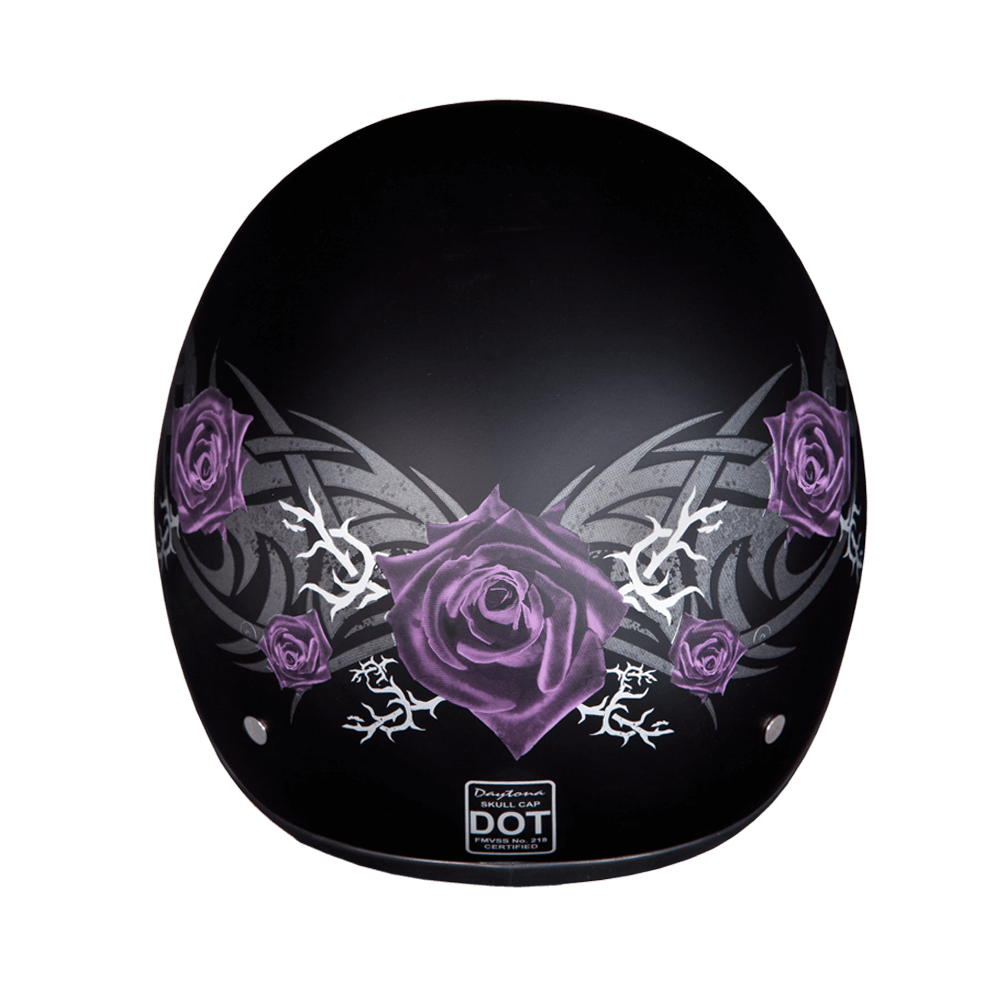 D6-PR D.O.T. DAYTONA SKULL CAP - W/ PURPLE ROSE-1/2 Shell Helmets-Daniel Smart Mfg - Retail