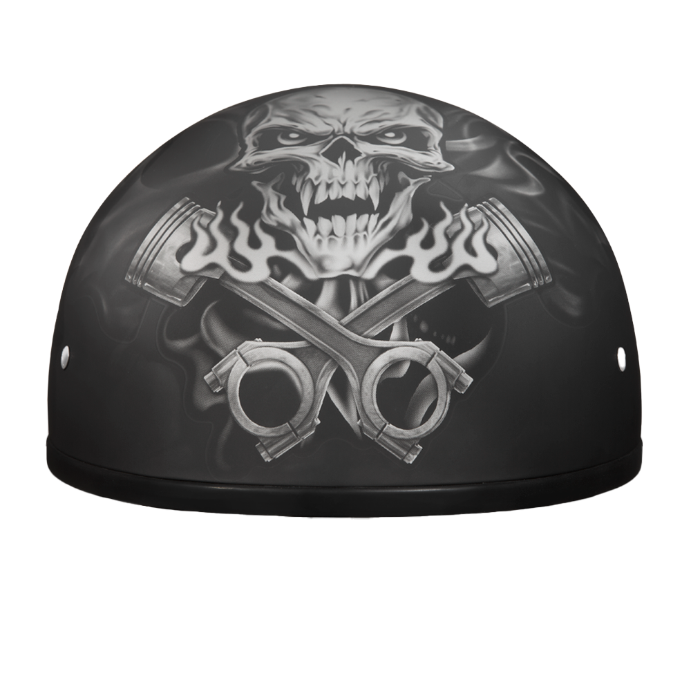 DOT Approved Daytona Motorcycle Half Face Helmet - Skull Cap Graphics for Men & Women, Scooters, ATVs, UTVs & Choppers - W/ Pistons Skull