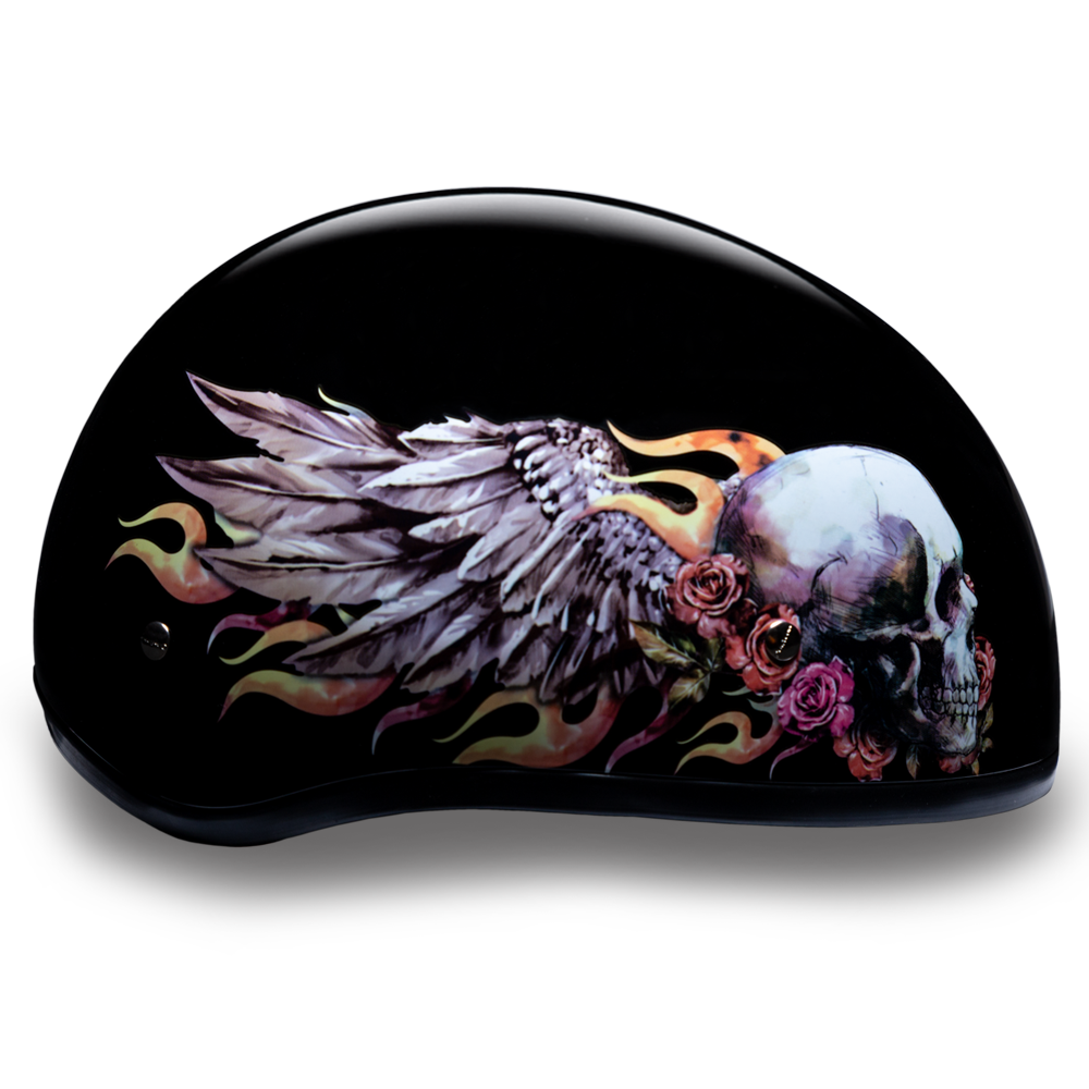 D6-SKW D.O.T. DAYTONA SKULL CAP - W/ SKULL WINGS-1/2 Shell Helmets-Daniel Smart Mfg - Retail