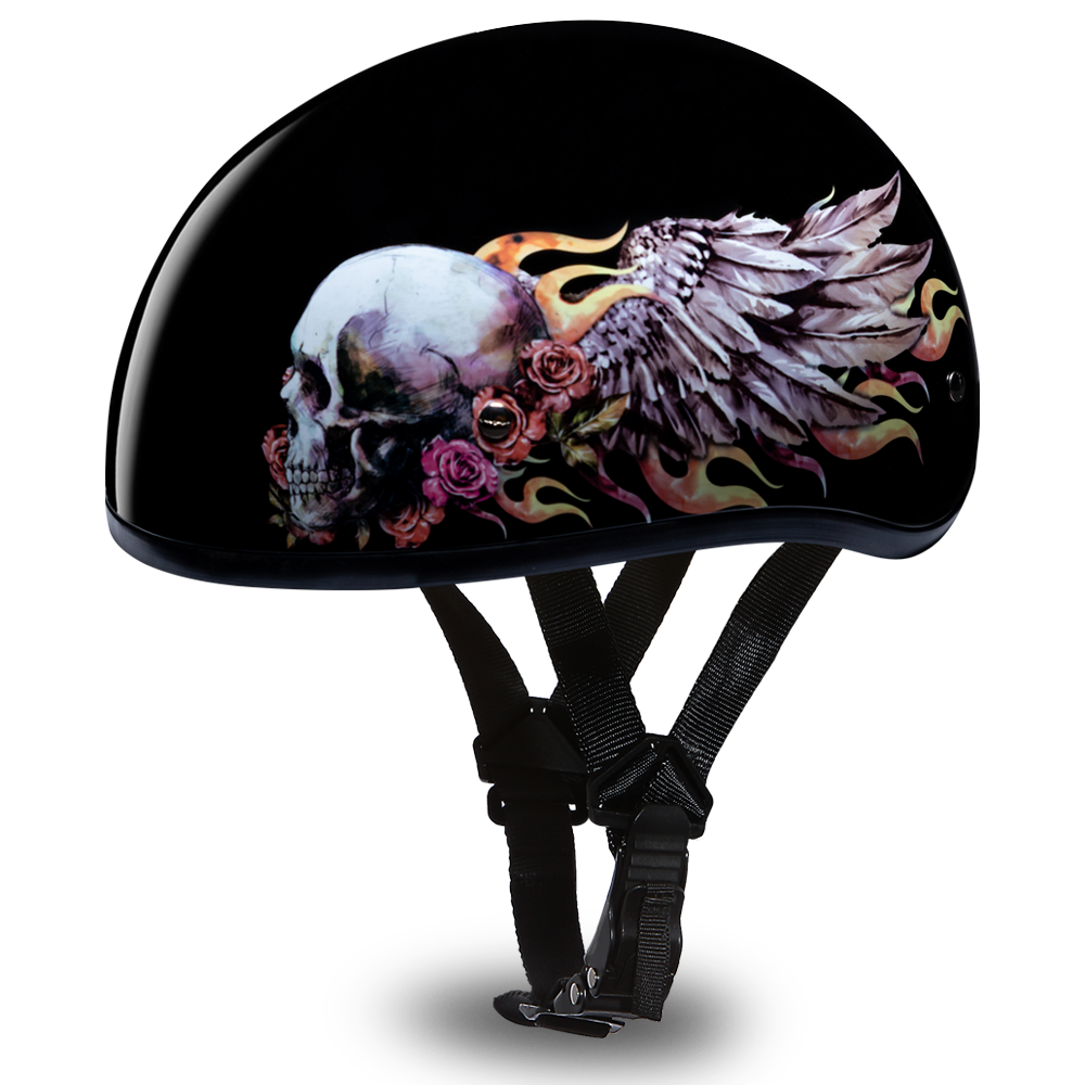 D6-SKW D.O.T. DAYTONA SKULL CAP - W/ SKULL WINGS-1/2 Shell Helmets-Daniel Smart Mfg - Retail