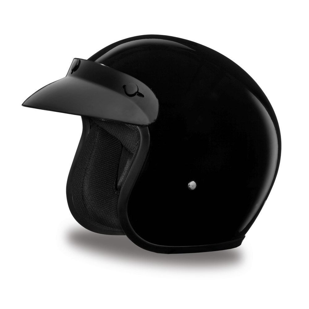 DC1-A D.O.T. DAYTONA CRUISER - HI-GLOSS BLACK-3/4 Shell Helmets-Daniel Smart Mfg - Retail
