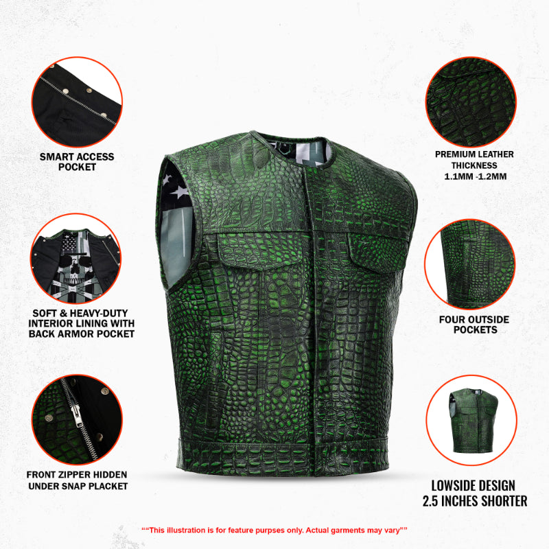 Gator Glint Men’s Lowcut Motorcycle Leather Vest