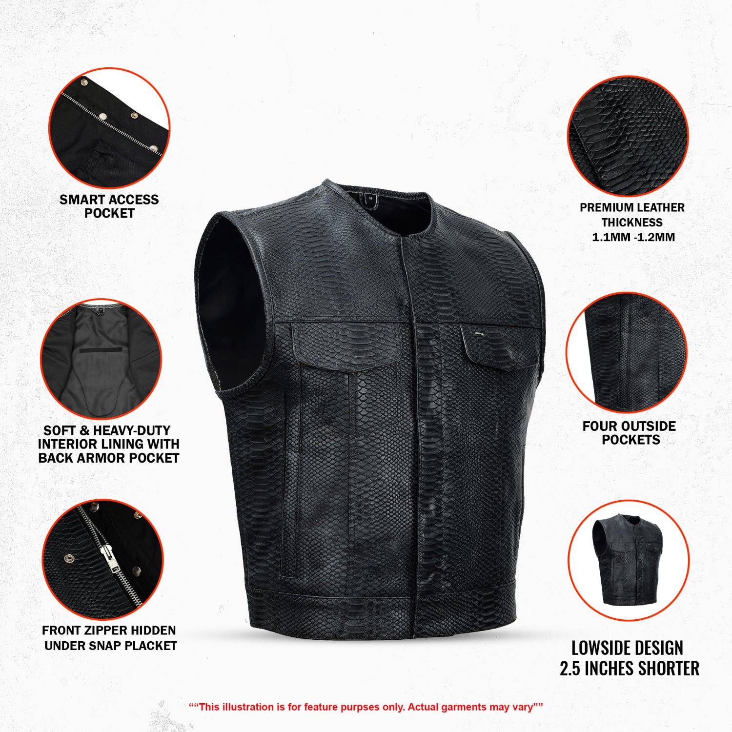 Cobra Crest Men's Lowcut Motorcycle Leather Vest