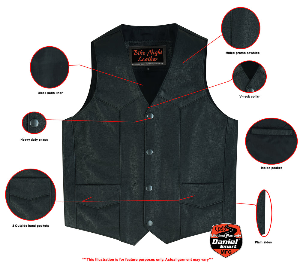 DS1725 Kids Traditional Style Plain Side Vest-Kids Leather-Daniel Smart Mfg - Retail