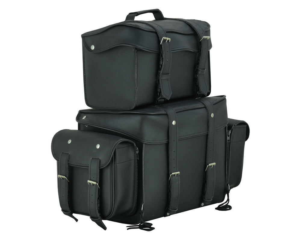 DS350 Leather Black PVC Large Four Piece Motorcycle Touring Tail Bag-Sissy Bar Bags-Daniel Smart Mfg - Retail