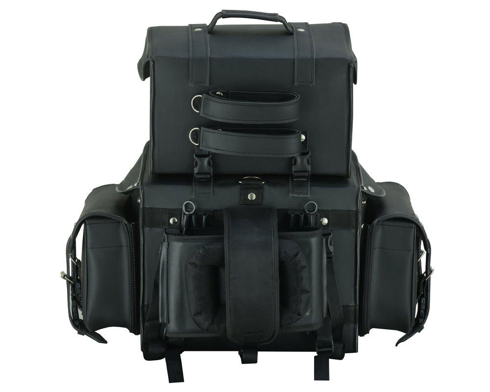 DS350 Leather Black PVC Large Four Piece Motorcycle Touring Tail Bag-Sissy Bar Bags-Daniel Smart Mfg - Retail