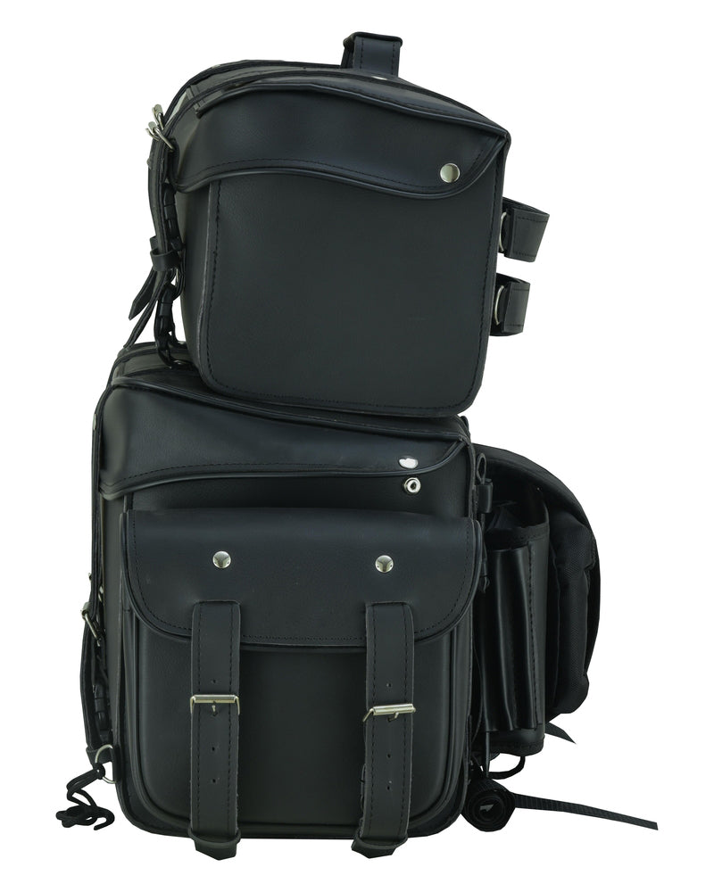 DS350 Leather Black PVC Large Four Piece Motorcycle Touring Tail Bag-Sissy Bar Bags-Daniel Smart Mfg - Retail