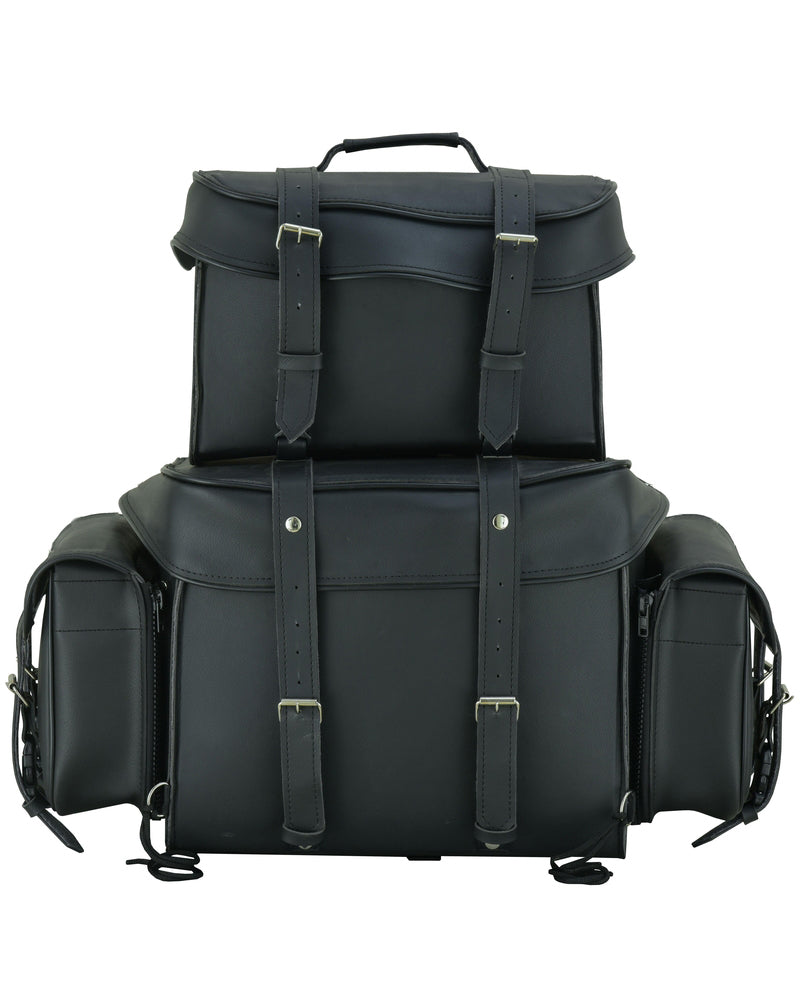 DS350 Leather Black PVC Large Four Piece Motorcycle Touring Tail Bag-Sissy Bar Bags-Daniel Smart Mfg - Retail