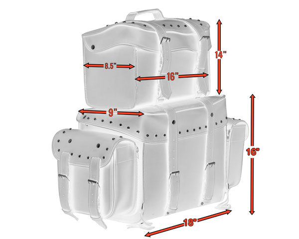 DS350S Leather Black PVC Large 4 Piece Motorcycle Touring Tail Bag wi-Sissy Bar Bags-Daniel Smart Mfg - Retail