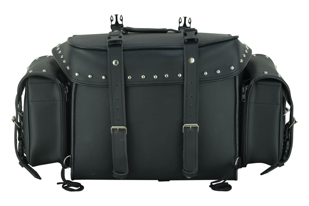 DS350S Leather Black PVC Large 4 Piece Motorcycle Touring Tail Bag wi-Sissy Bar Bags-Daniel Smart Mfg - Retail
